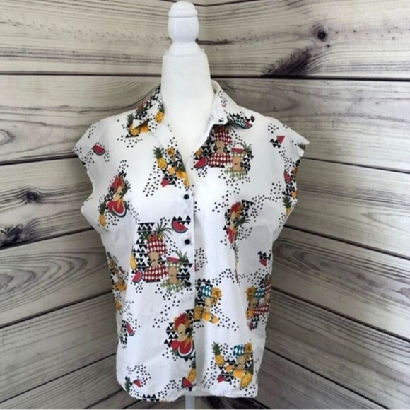 Zara Trafaluc collection white button-up up collared shirt, cap sleeves, size xs - Picture 11 of 11